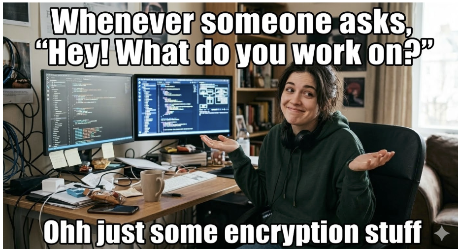 Whenever someone asks, "Hey! What do you work on?" Ohh just some encryption stuff.